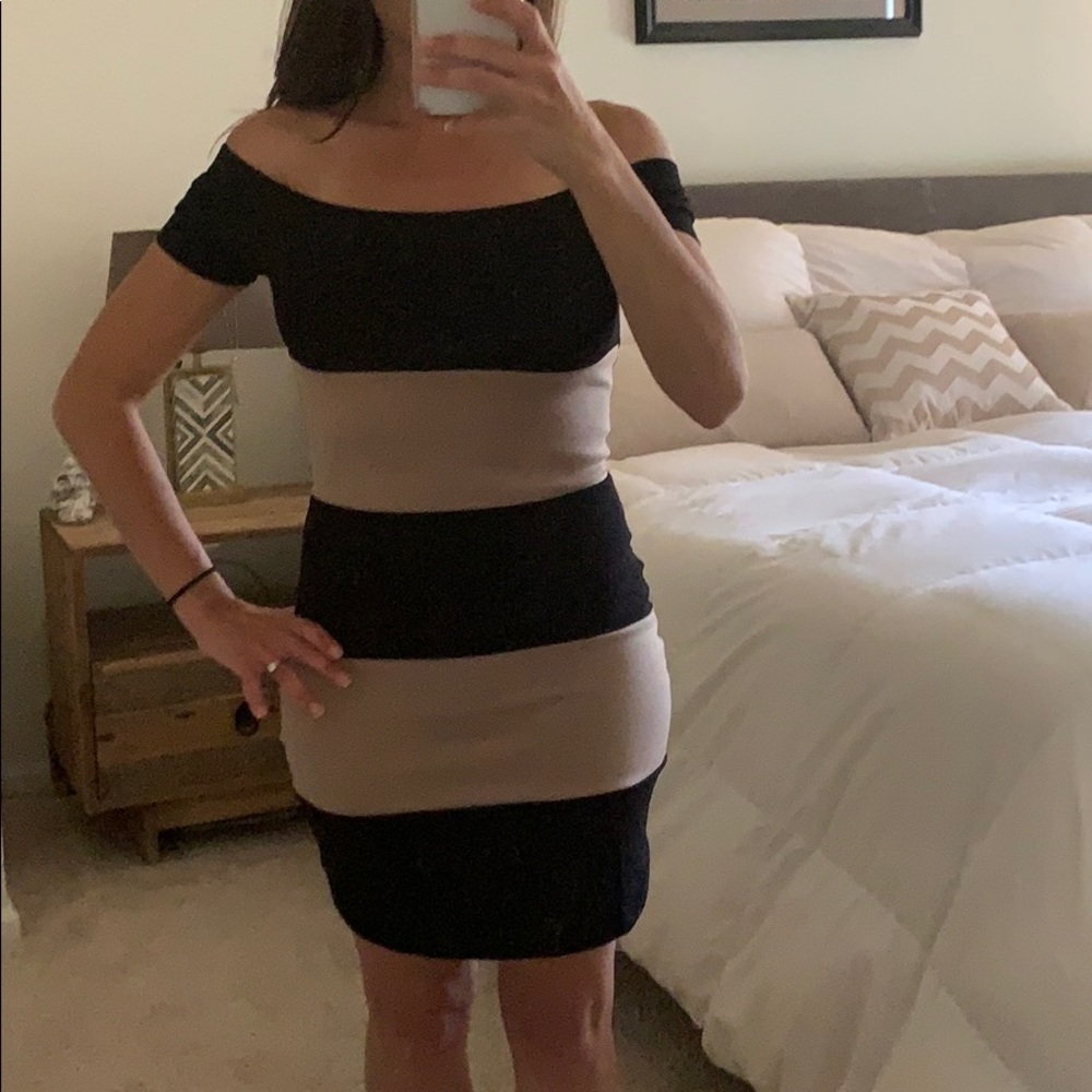 Tan and black bodycon dress